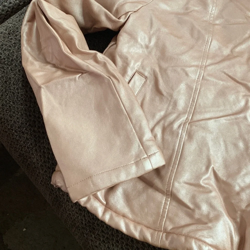 Place Metallic Rose Gold Faux Leather Sherpa Jacket